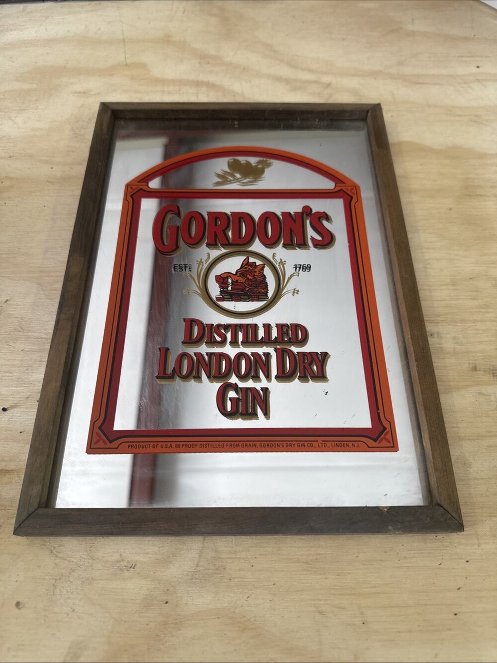 Vint 1950s Gordon's London Dry Gin Distillery Orignal Eglomise Bar Mirror Decor